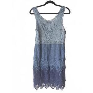 Sleeveless Crochet Lace Dress in Ombre Blue Shades